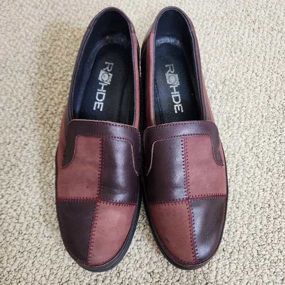 ROHDE Patchwork Leather Loafers Shoes Size 6 Red Burgundy Slip on Shoes Funky - Picture 2 of 11
